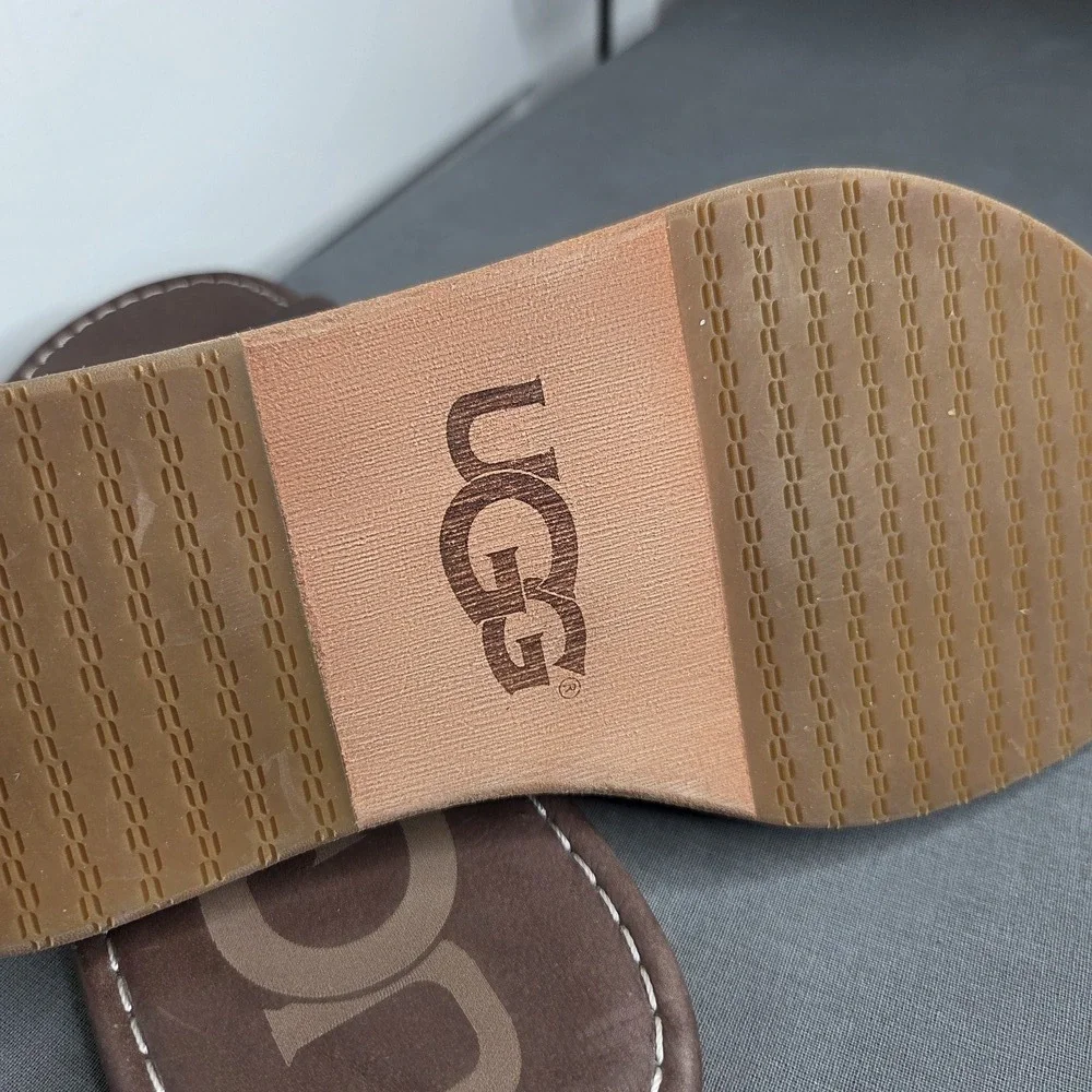 UGG Men's Brown Leather Slide Sandals Size 9 US / EU 42